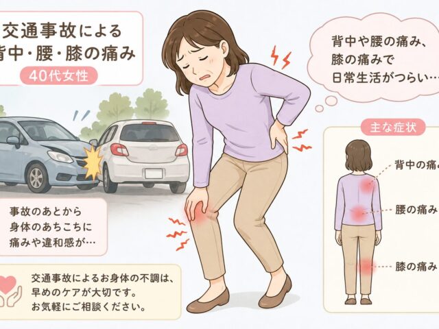交通事故・背中、腰、膝の痛み(40代女性の例)