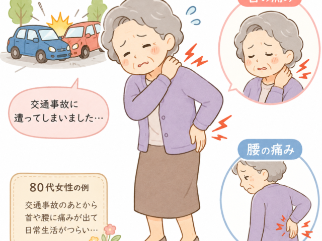 交通事故、首・腰の痛み(80代女性の例)
