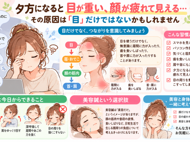 夕方になると目が重い、顔が疲れて見える…その原因は「目」だけではないかもしれません