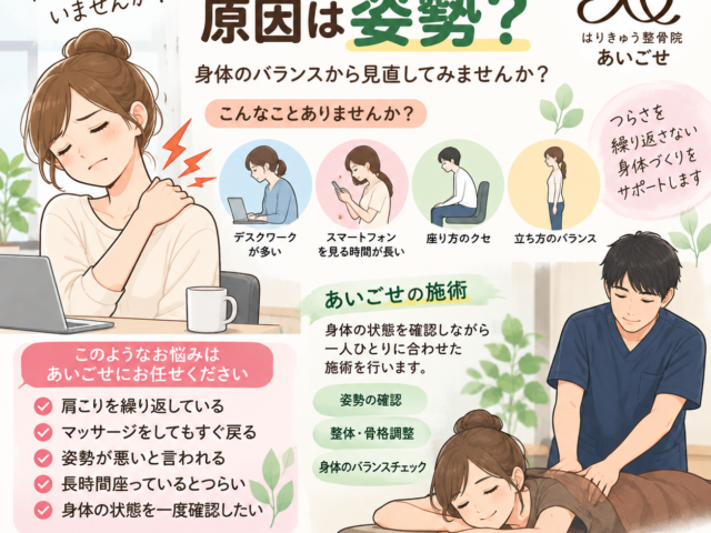 肩こりを繰り返す原因は姿勢？身体のバランスから見直してみませんか｜札幌市白石区の整体